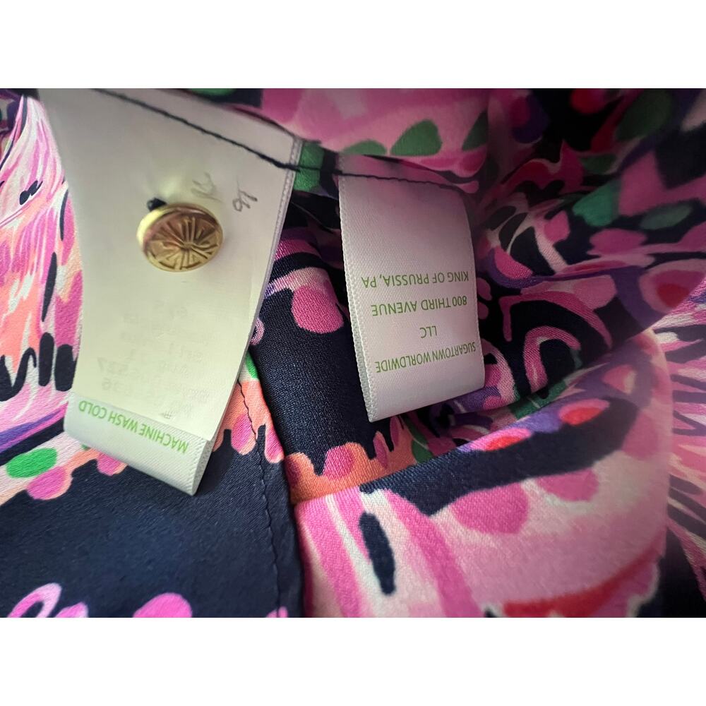 Lilly Pulitzer top, long sleeve, Flock to the top, flamingo paisley, buttons, SM - Picture 5 of 5
